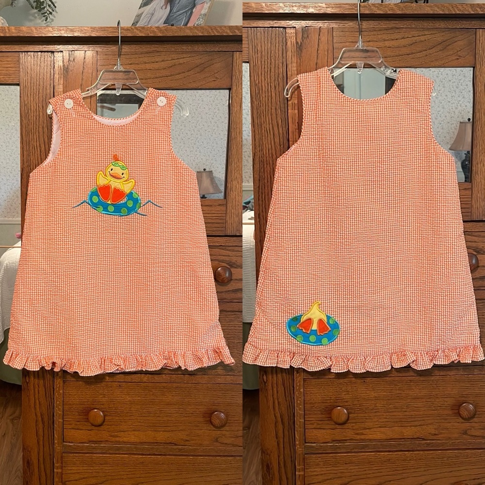 Seersucker Dress With Duck Applique’
